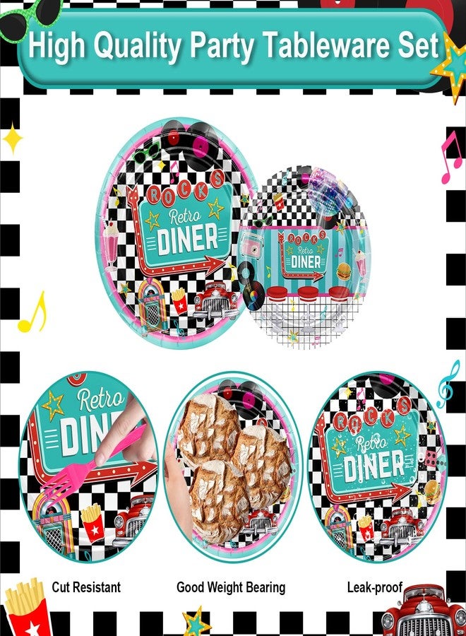 Avezano 192 Pcs 50s Party Plates Napkins 1950's Theme Rock Roll Party Tableware Back to 50s Disposable Paper Plates Napkins for Birthday Anniversary Party Decor Supplies for 24 Guests - Image 3